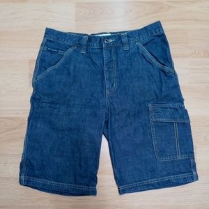 Columbia Men's Size 32 Blue Denim Work Hiking Cargo Carpenter Shorts Dark Rinse.